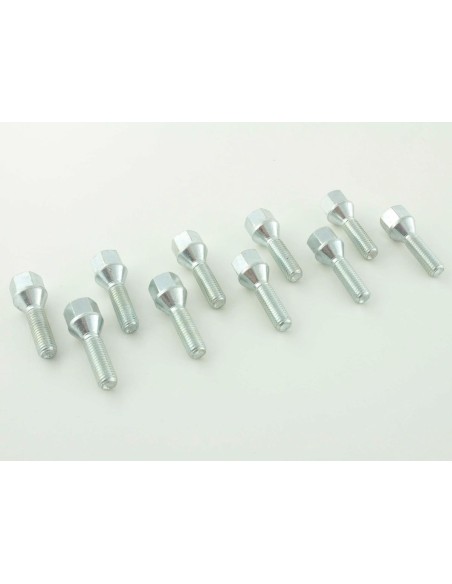 Set bulloni ruota (10 pezzi), collare conico, lunghezza albero 50mm, M12x1,25 argento