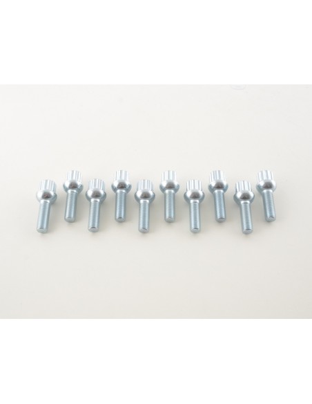 Set bulloni ruota (10 pz.) Lunghezza albero 35mm collare sferico argento M12x1,5