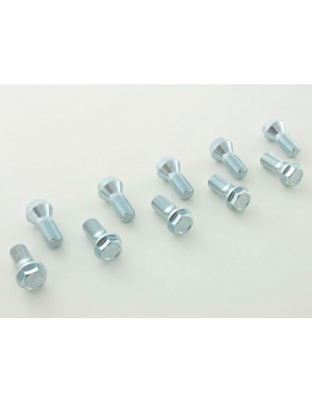 Set bulloni ruota (10 pezzi) lunghezza albero 26mm, collare conico, testa corta, argento M12x1,5
