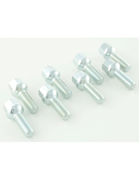 Set bulloni ruota (8 pz.) Lunghezza albero 35mm collare sferico argento M12x1,5