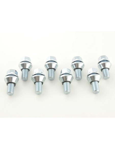 Set bulloni ruota (8 pz.) Lunghezza albero 21mm Collare conico argento M14x1,5