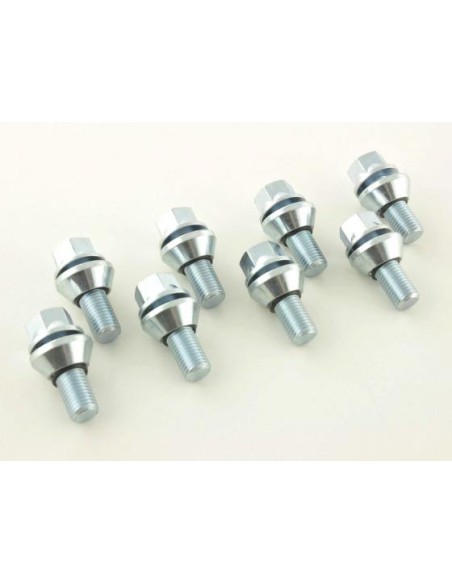 Set bulloni ruota (8 pz.) Lunghezza albero 21mm Collare conico argento M14x1,5
