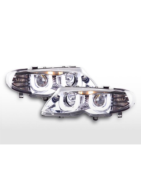 Faro Daylight LED DRL look BMW Serie 3 E46 Limo / Touring 02-05 cromato per guida a destra