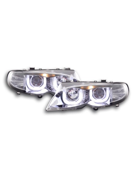 Set fari Angel Eyes BMW Serie 3 E46 Limo / Touring 02-05 cromato per guida a destra