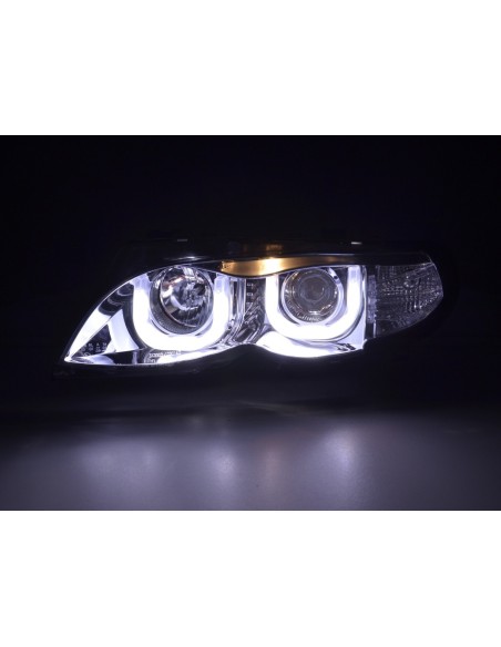 Set fari Angel Eyes BMW Serie 3 E46 Limo / Touring 02-05 cromato per guida a destra
