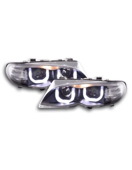 Fari Angel Eyes BMW Serie 3 E46 Limo / Touring 02-05 neri per guida a destra