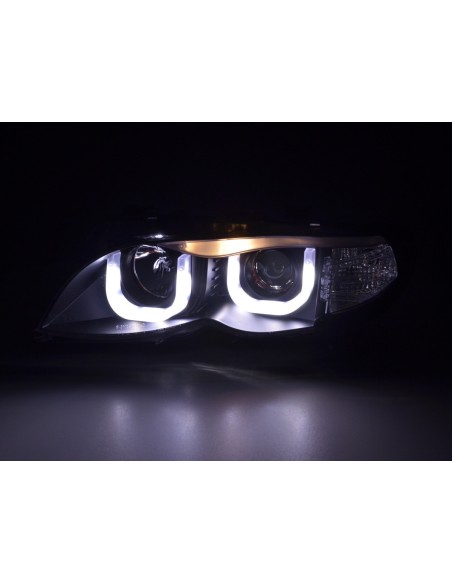 Fari Angel Eyes BMW Serie 3 E46 Limo / Touring 02-05 neri per guida a destra