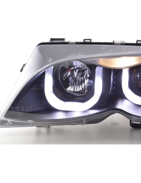 Fari Angel Eyes BMW Serie 3 E46 Limo / Touring 02-05 neri per guida a destra