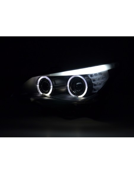 Fari allo xeno Angel Eyes LED BMW Serie 5 E60 / E61 03-04 neri