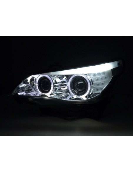 Fari allo xeno Angel Eyes LED BMW Serie 5 E60 / E61 05-07 cromati