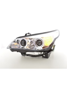 Set fari allo xeno Angel Eyes LED BMW Serie 5 E60 / E61 05-08 cromato per guida a destra 2