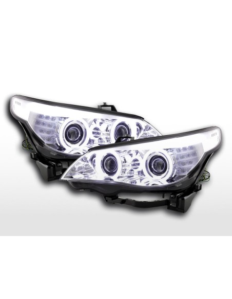Set fari allo xeno Angel Eyes CCFL BMW Serie 5 E60 / E61 05-08 cromato per guida a destra