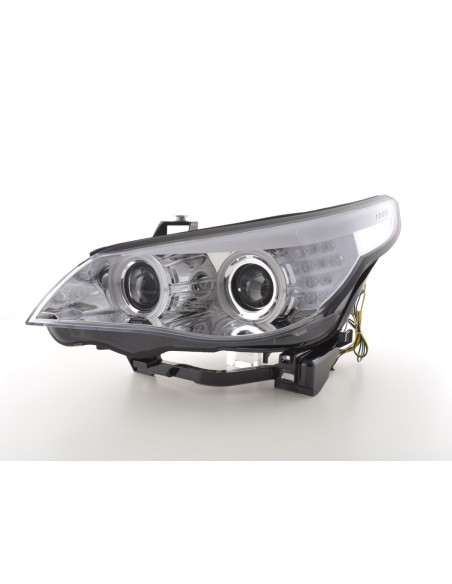 Set fari allo xeno Angel Eyes CCFL BMW Serie 5 E60 / E61 05-08 cromato per guida a destra