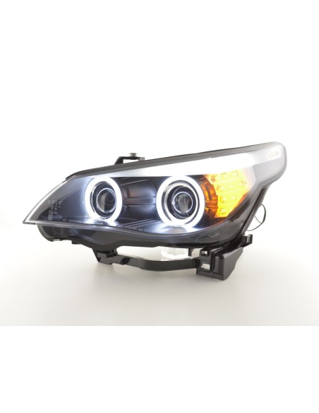 Set fari allo xeno Angel Eyes CCFL BMW Serie 5 E60 / E61 05-08 nero per guida a destra