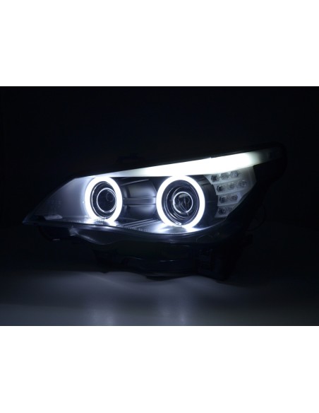 Set fari allo xeno Angel Eyes CCFL BMW Serie 5 E60 / E61 05-08 nero per guida a destra