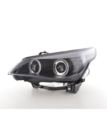 Set fari allo xeno Angel Eyes CCFL BMW Serie 5 E60 / E61 05-08 nero per guida a destra