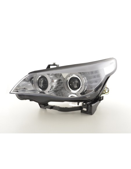 Set fari allo xeno Angel Eyes CCFL BMW Serie 5 E60 / E61 03-04 cromato per guida a destra