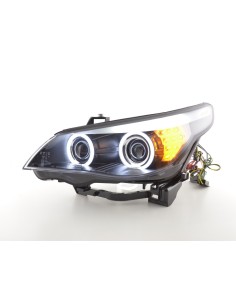 Set fari allo xeno Angel Eyes CCFL BMW 5er E60 / E61 03-04 nero per guida a destra 2