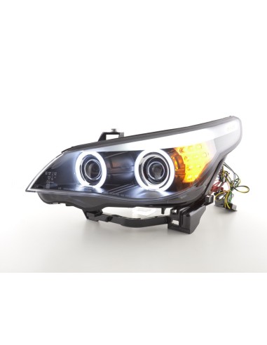 Set fari allo xeno Angel Eyes CCFL BMW 5er E60 / E61 03-04 nero per guida a destra