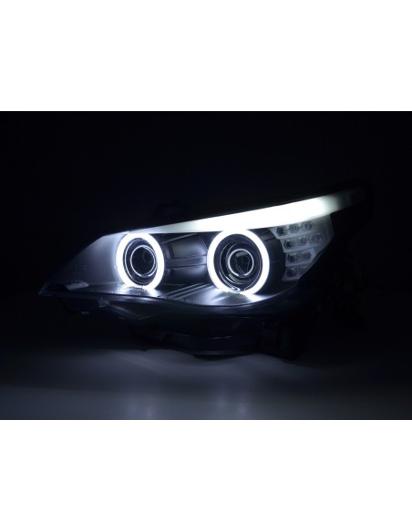 Set fari allo xeno Angel Eyes CCFL BMW 5er E60 / E61 03-04 nero per guida a destra