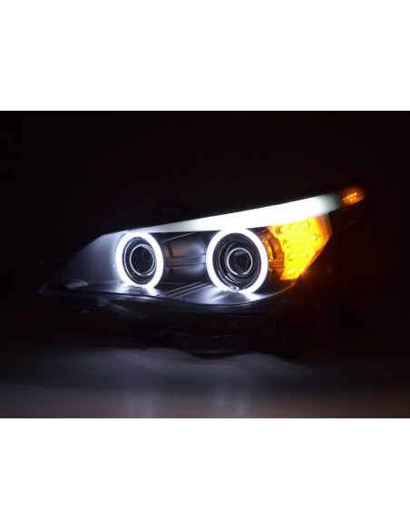 Set fari allo xeno Angel Eyes CCFL BMW 5er E60 / E61 03-04 nero per guida a destra