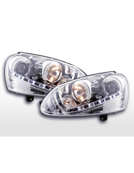 Faro Daylight LED DRL look VW Golf 5 tipo 1K 03-08 cromato per guida a destra