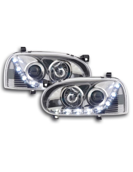 Faro Daylight LED DRL look VW Golf 3 tipo 1HXO 1EXO 91-97 cromato