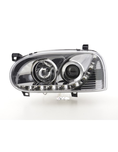 Faro Daylight LED DRL look VW Golf 3 tipo 1HXO 1EXO 91-97 cromato