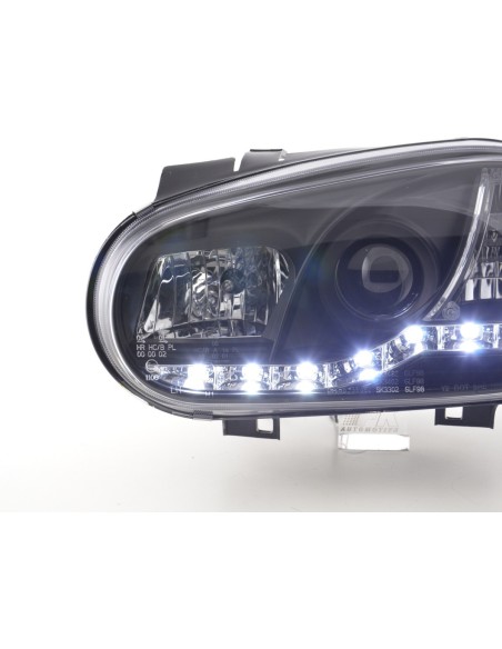 Faro Daylight LED DRL look VW Golf 4 tipo 1J 98-03 nero per guida a destra