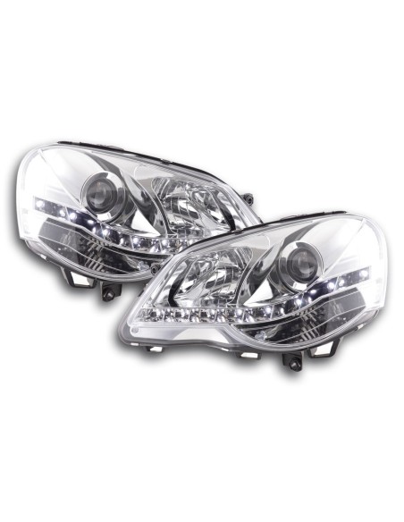 Faro Daylight LED DRL look VW Polo tipo 9N3 05-09 cromato per guida a destra