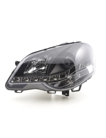 Faro Daylight LED DRL look VW Polo tipo 9N3 05-09 nero per guida a destra