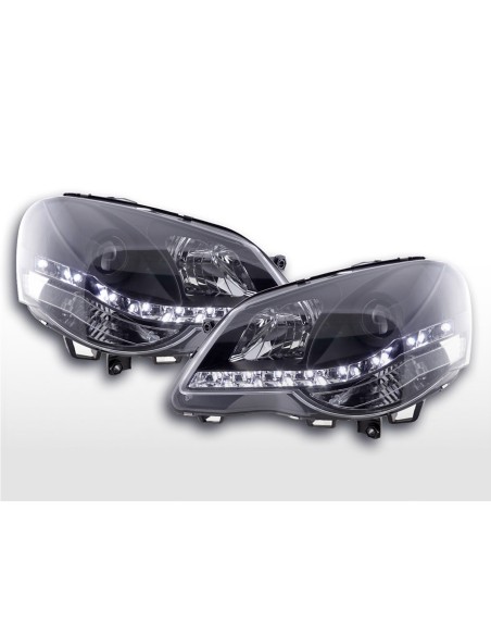 Faro Daylight LED DRL look VW Polo tipo 9N3 05-09 nero per guida a destra