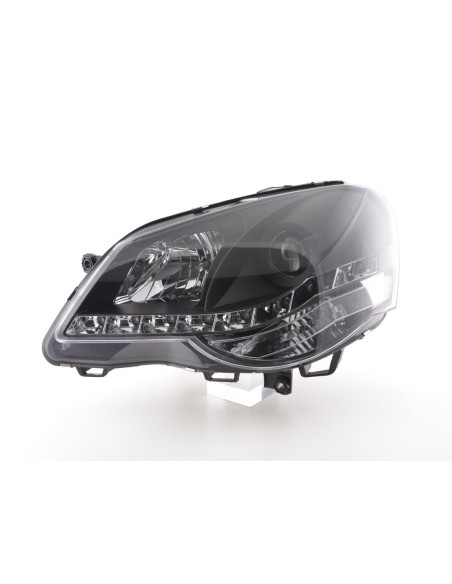 Faro Daylight LED DRL look VW Polo tipo 9N3 05-09 nero per guida a destra