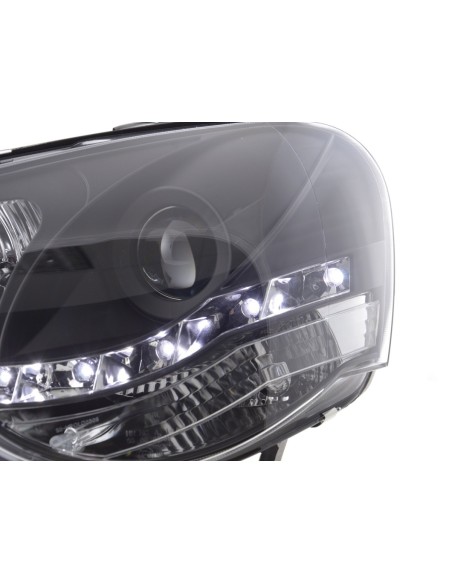 Faro Daylight LED DRL look VW Polo tipo 9N3 05-09 nero per guida a destra