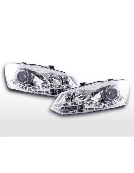 Faro Daylight LED DRL look VW Polo tipo 6R 2010- cromato per guida a destra