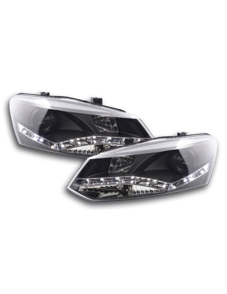 Faro Daylight LED DRL look VW Polo tipo 6R 2010- nero per guida a destra
