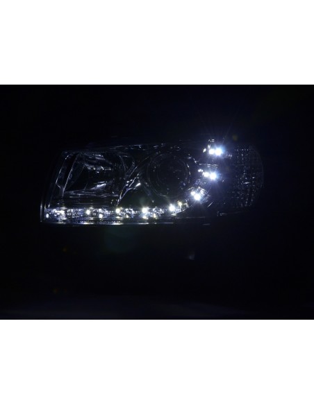 Faro Daylight LED DRL look VW bus tipo T4 96-03 cromato per guida a destra