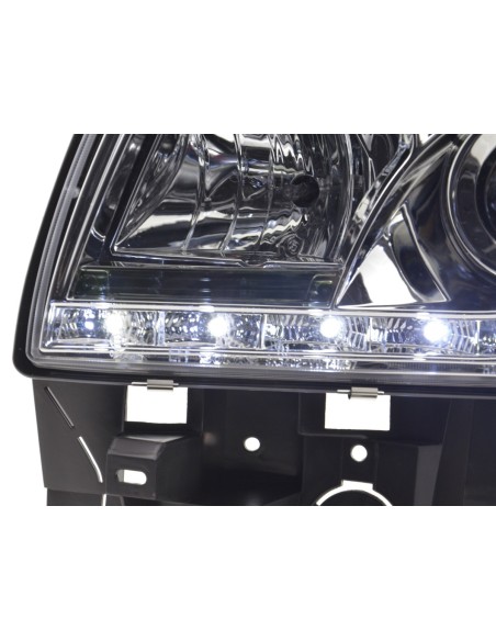 Faro Daylight LED DRL look VW bus tipo T4 96-03 cromato per guida a destra