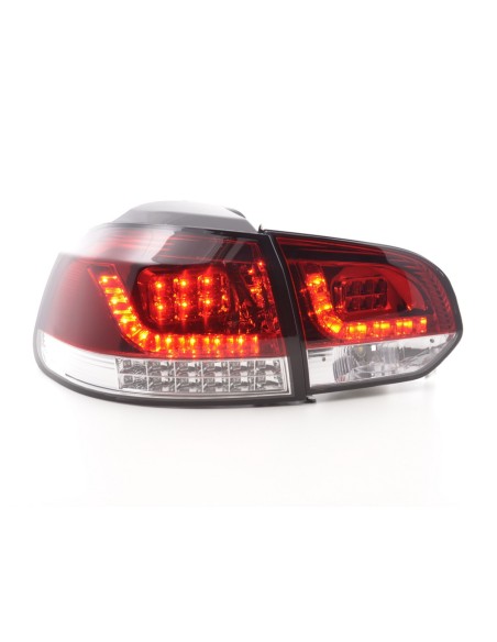 Fanali posteriori a LED set VW Golf 6 tipo 1K 2008-2012 rosso / trasparente con indicatori LED per guida a destra
