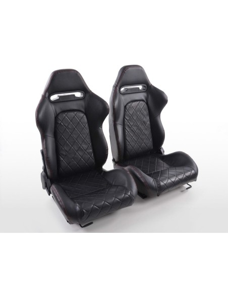 Sedili sportivi FK Sedili semigusci automatici Set in pelle sintetica Detroit con binari di scorrimento neri