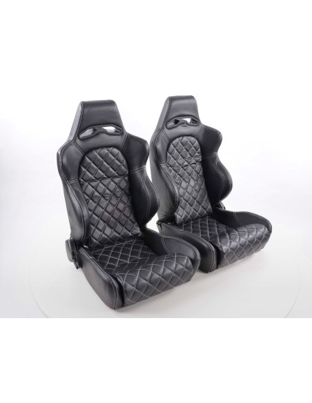 Sedili sportivi FK set sedili semigusci automatici Las Vegas in finta pelle con cuciture nere bianche