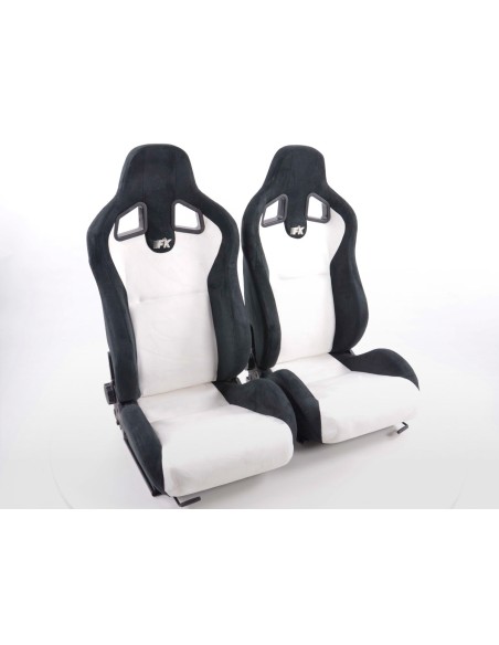 Sedili sportivi FK Seggiolini auto semiguscio Set Columbus pelle sintetica bianco / nero con binari di scorrimento