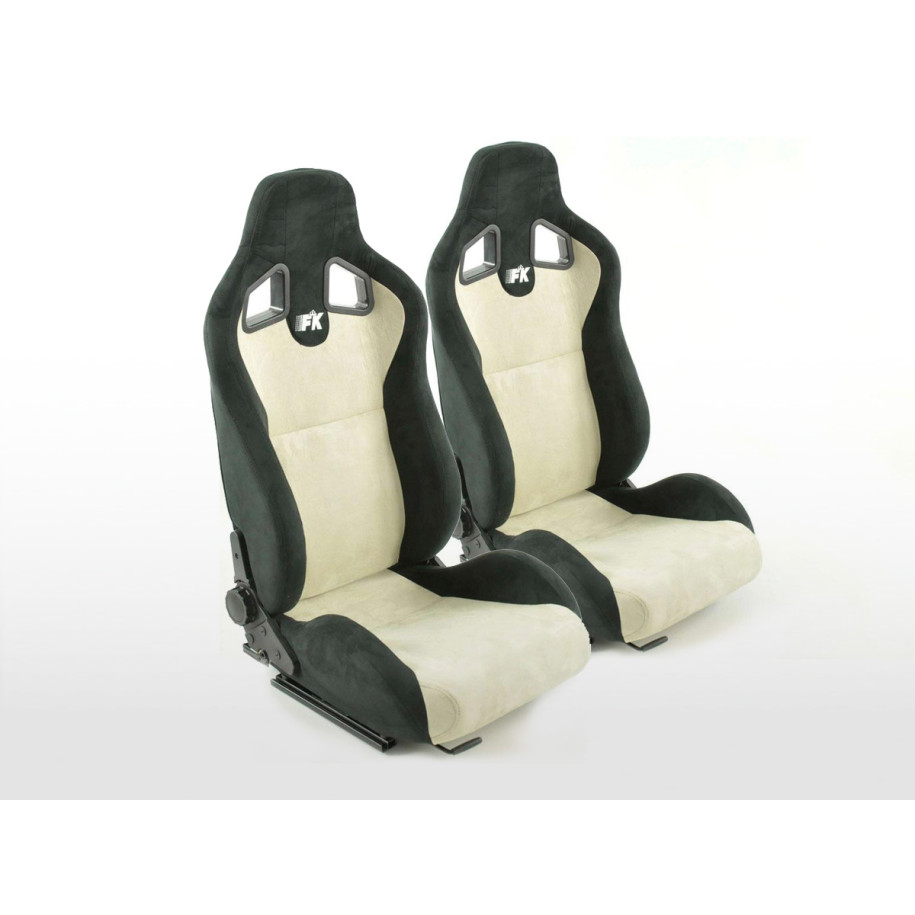 Autolod - Ricambi per auto online|FK sedili sportivi sedili semiguscio auto Set Columbus pelle sintetica beige / nero con binari di scorrimento