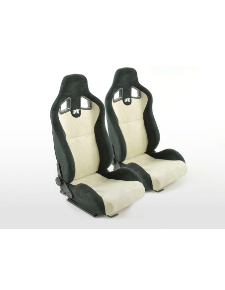 FK sedili sportivi sedili semiguscio auto Set Columbus pelle sintetica beige / nero con binari di scorrimento