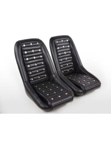 FK Oldtimersitze Sedili avvolgenti per auto Set Classic 1 in finta pelle nera con poggiatesta senza binari di scorrimento