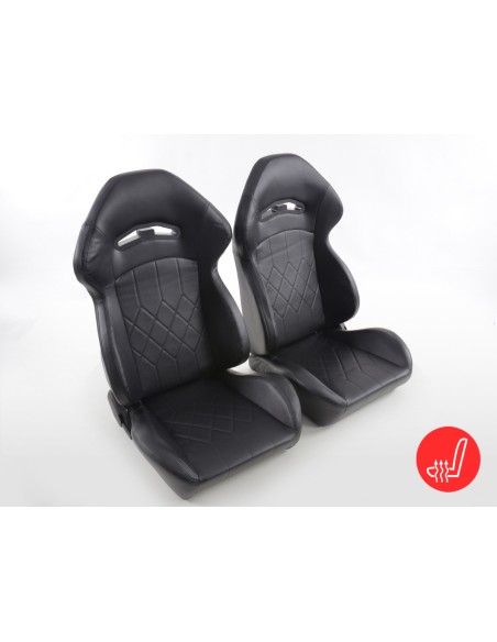 FK sedili sportivi set di sedili semiguscio per auto in pelle sintetica nera con riscaldamento sedile