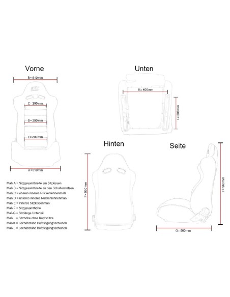 FK sedili sportivi sedili semiguscio per auto Set Lipsia in pelle sintetica scamosciata nera
