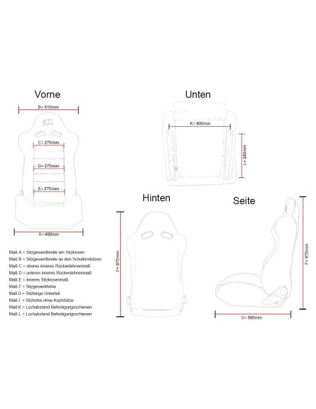 FK sedili sportivi set di sedili semiguscio auto in ecopelle Colonia / tessuto nero / rosso
