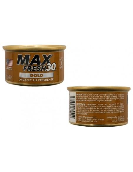 Paradise Air Fresh Organic Deodorante per Auto senza Cappuccio Max Fresh 30 4 lattine d'oro