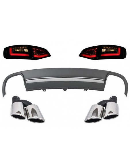 Paraurti posteriore Valance diffusore d'aria e scarico con luci posteriori dinamico LED nero-fumo per AUDI A4